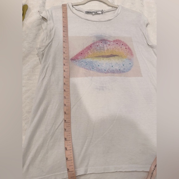 Pam & Gela white graphic crew tank with rhinestones on lips - Picture 6 of 8